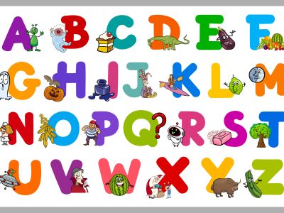 Cartoon Illustration of Capital Letters Alphabet Set for Kindergarten Reading and Writing Education